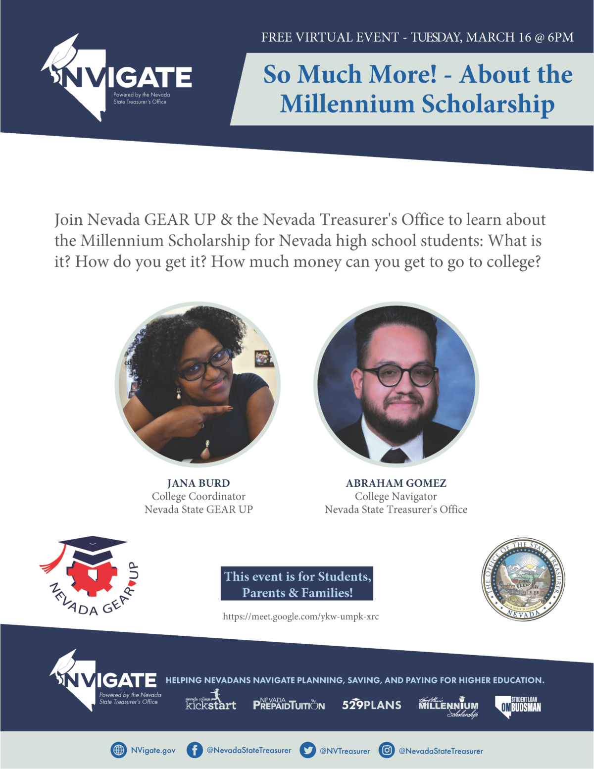MARCH 16 About the Millennium Scholarship Nevada State GEAR UP
