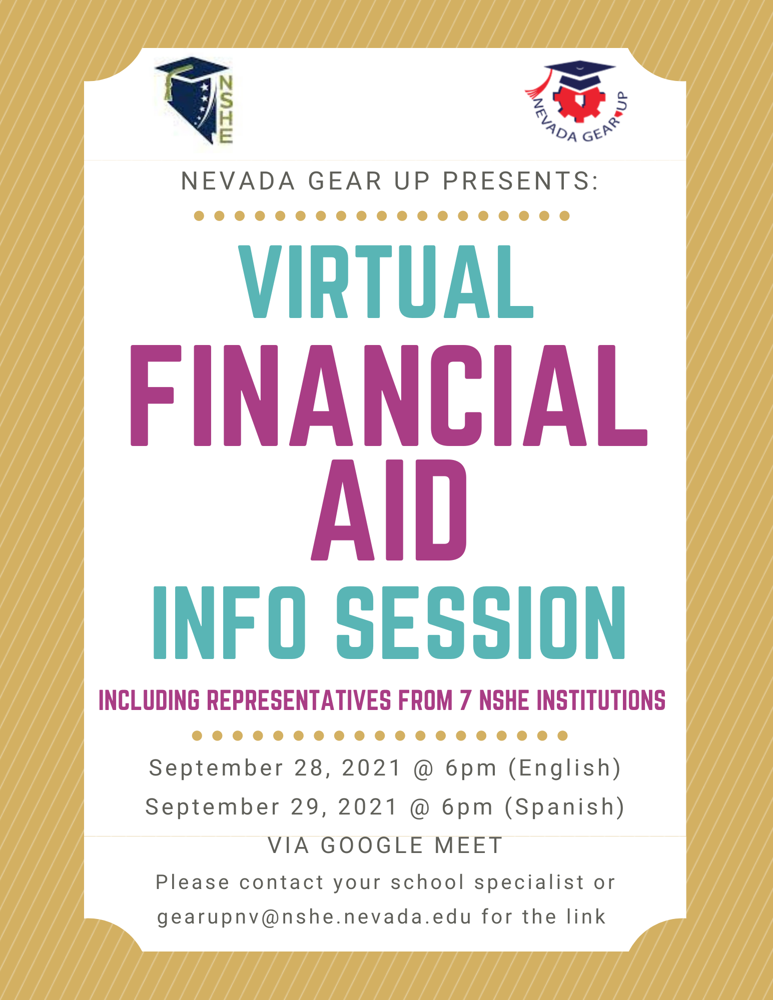 Virtual FAFSA Information Workshop English Nevada State GEAR UP